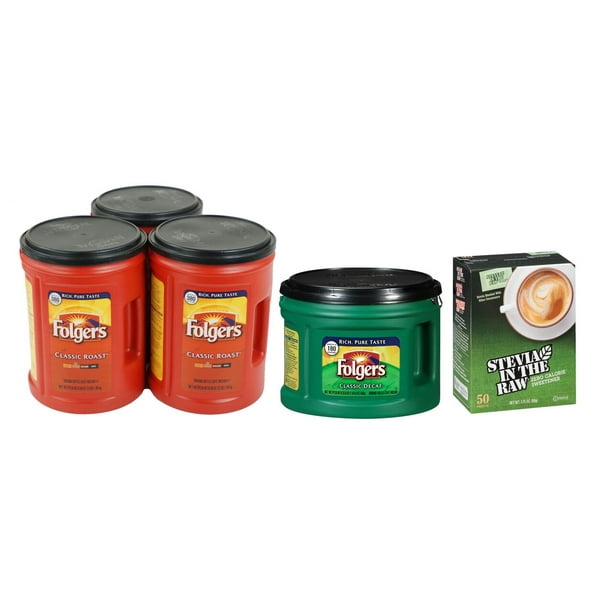 Folgers Coffee, Combo 3-48oz Classic Roast Coffee & 1-22.6oz Classic Decaf Coffee & 2-50ct Stevia In The Raw