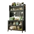 thumbnail image 4 of Vastcury 65" Tall 360° Rotating Modern Kitchen Pantry Buffet with 3 Flip Doors, Bakers Racks with Hooks and Open Shelves for Kitchen and Dining Room, Grey, 4 of 9
