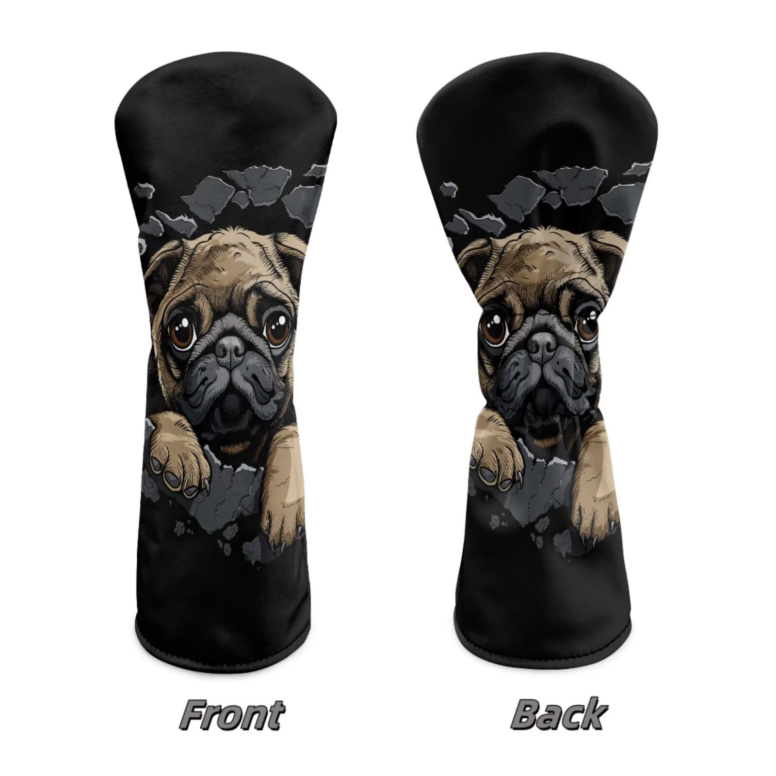Uorisanigo Cute Pug Golf Club Headcover for Driver, Woods and Hybrid , 3 PCS Set, Premium PU Leather Golf Club Covers for Extra Clubs Protection, Accessories for Men Women