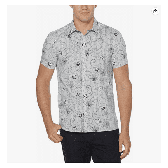 Perry Ellis Men's Big and Tall Sketch Floral Print Shirt, Dark Sapphire, XLT