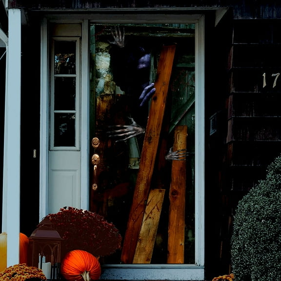 Halloween Door stickers Door Cover Fridge stickers Scary Ghost Decorations Spooky Porch Decor Self-adhesive, Removable for Outdoor Indoor Photo Background Wall