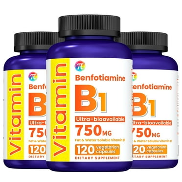 3 Pack Benfotiamine, Fat Soluable Source of Vitamin B-1 (Thiamine) 750 mg 120 Capsules