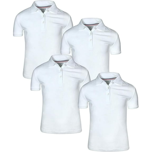 French Toast Girl's 4 Pack School Uniform Short Sleeve Polo Shirts, White M 7/8