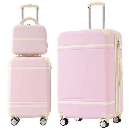 Hardshell Luggage Sets 3 Pieces 20"+28" Luggages and Cosmetic Case Spinner Suitcase with TSA Lock Lightweight,Light Pink