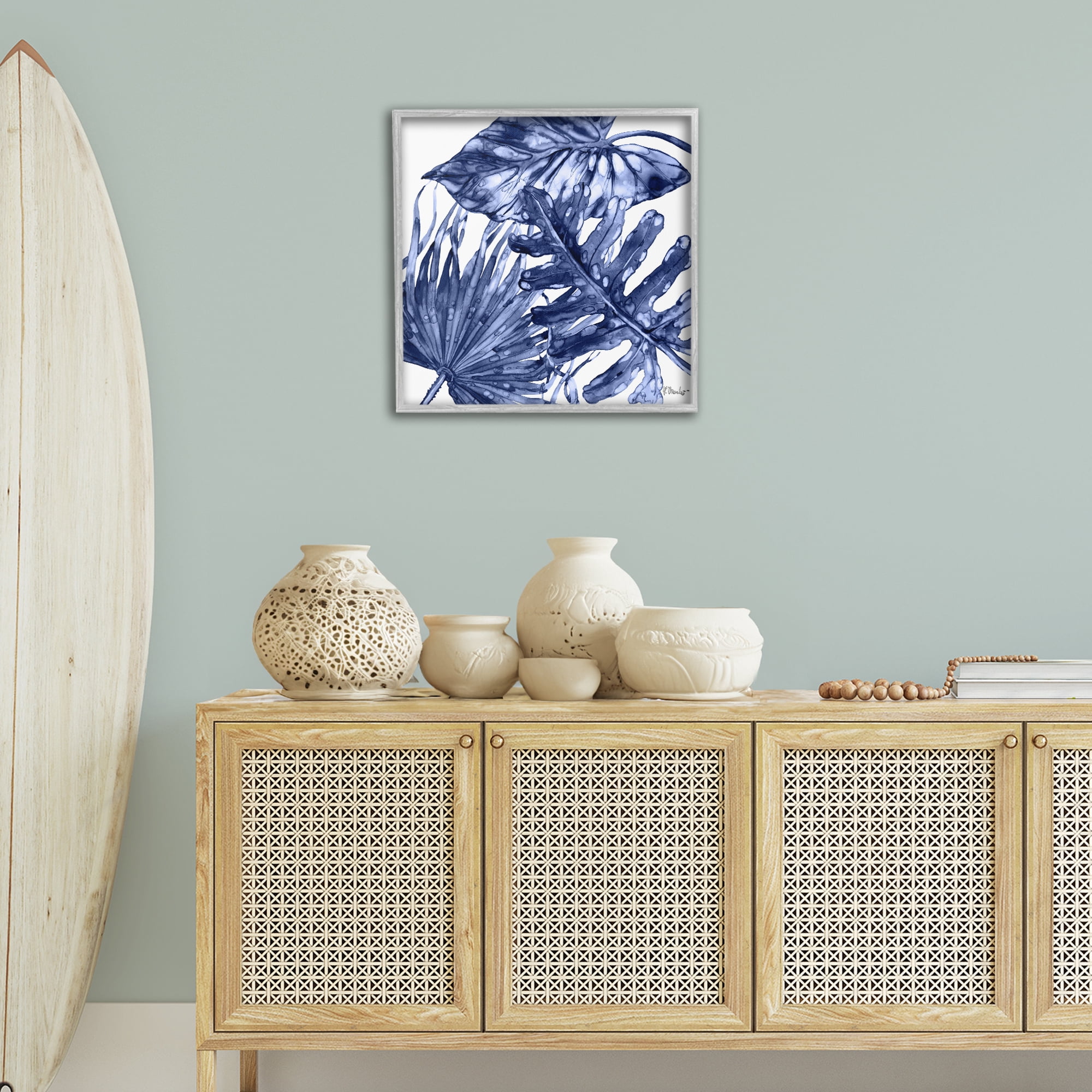 Stupell Industries Hued Palm Fronds Botanical & Floral Painting Gray Framed Art Print Wall Art, 24 x 24