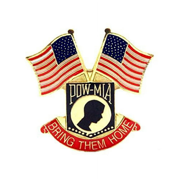 POW MIA Shield With 2 USA Flags Lapel Hat Pin Military Marines Army PPM483