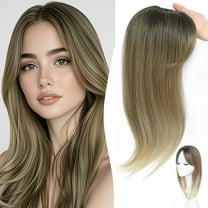 Creamily  360° 3D Toppers for Women with Bang  Long Layered Wigs Straight Wigs for Women Daily Use(Ombre Brown with Dark Roots)