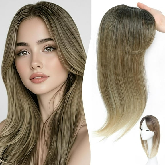 Creamily 360° 3D Toppers for Women with Bang Long Layered Wigs Straight Wigs for Women Daily Use(Ombre Brown with Dark Roots)