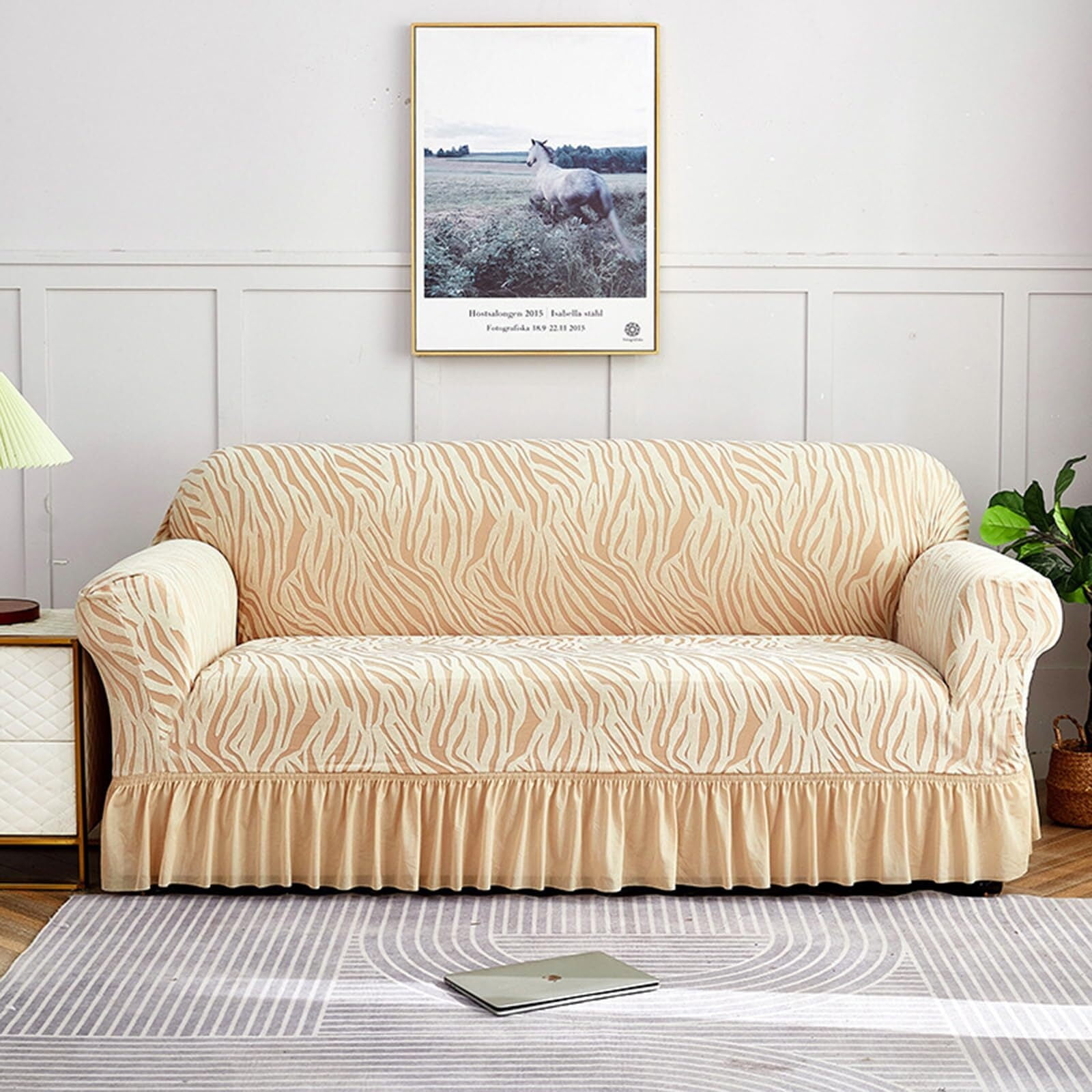 BH-JJSMGS 1 Piece Polyester Couch Cover Universal High Stretch Durable Sofa Cover Machine Washable Furniture Protector with Skirt for Living Room
