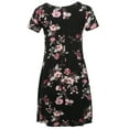 thumbnail image 2 of A2Y Women's Solid Printed Summer Casual T-Shirt Tunic Swing Dress with Side Pockets Black Coral M, 2 of 6
