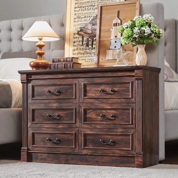 Stunning Brown Wooden Dresser with 6 Spacious Drawers – Perfect for Bedroom & Living Room Organization