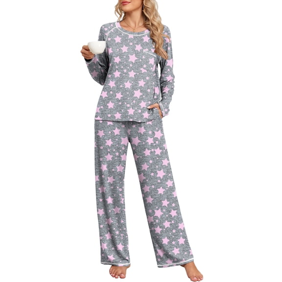 DreamFish Women's Pajama Set Long Sleeve Top and Pants with Pockets Soft Lightweight Sleepwear Loungewear