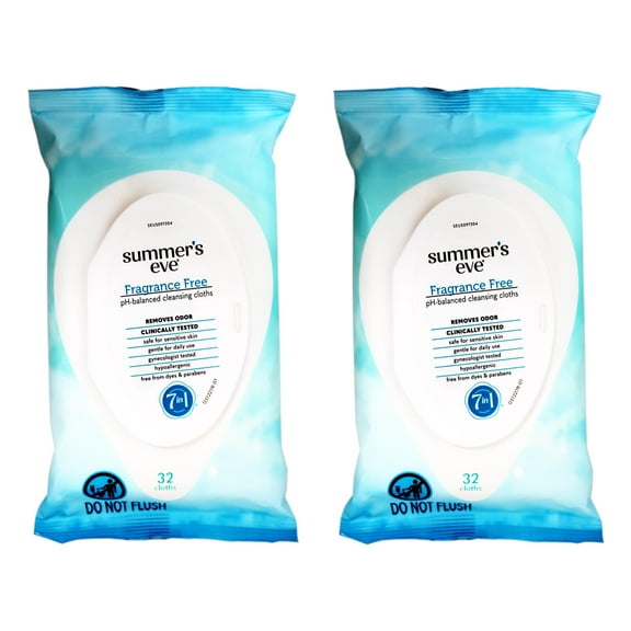 Summer's Eve Fragrance Free Daily Gentle Cloths, 32 Count, Pack of 2