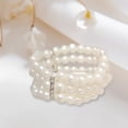 thumbnail image 3 of SmartBy 3-Row Faux Pearl Bracelet Women Retro Wrist Bracelet Ladies Rhinestone Stretch Bracelet with Elastic Chain Jewelry for Parties Weddings Daily Wear, 3 of 7