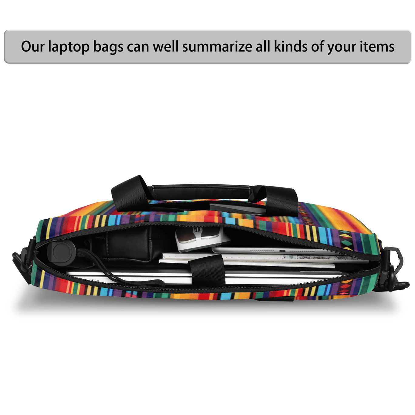 Herdesigns Boho Colorful Striped Laptop Bag for Women Men, Computer Case Briefcase Messenger Bags, 15-15.6 inch Laptop Sleeve Shoulder Bag