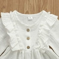 thumbnail image 4 of Canrulo Toddler Kids Baby Girls Solid Clothes Long Sleeve Dress Cotton Linen Dresses White 3-4 Years, 4 of 7