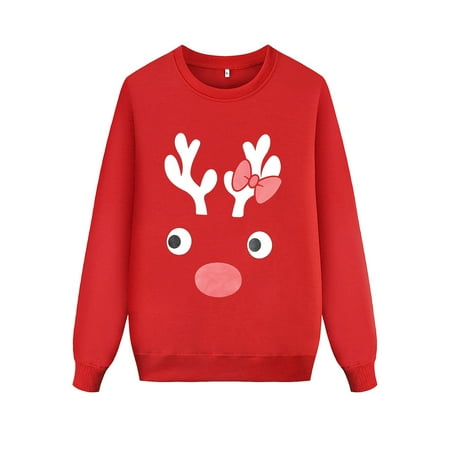 

GWAABD Family Pajamas Women s T Shirts Thick Crewneck Ultra Soft Head Bow Print Long Sleeve Tops Blouse For Adults Sweater