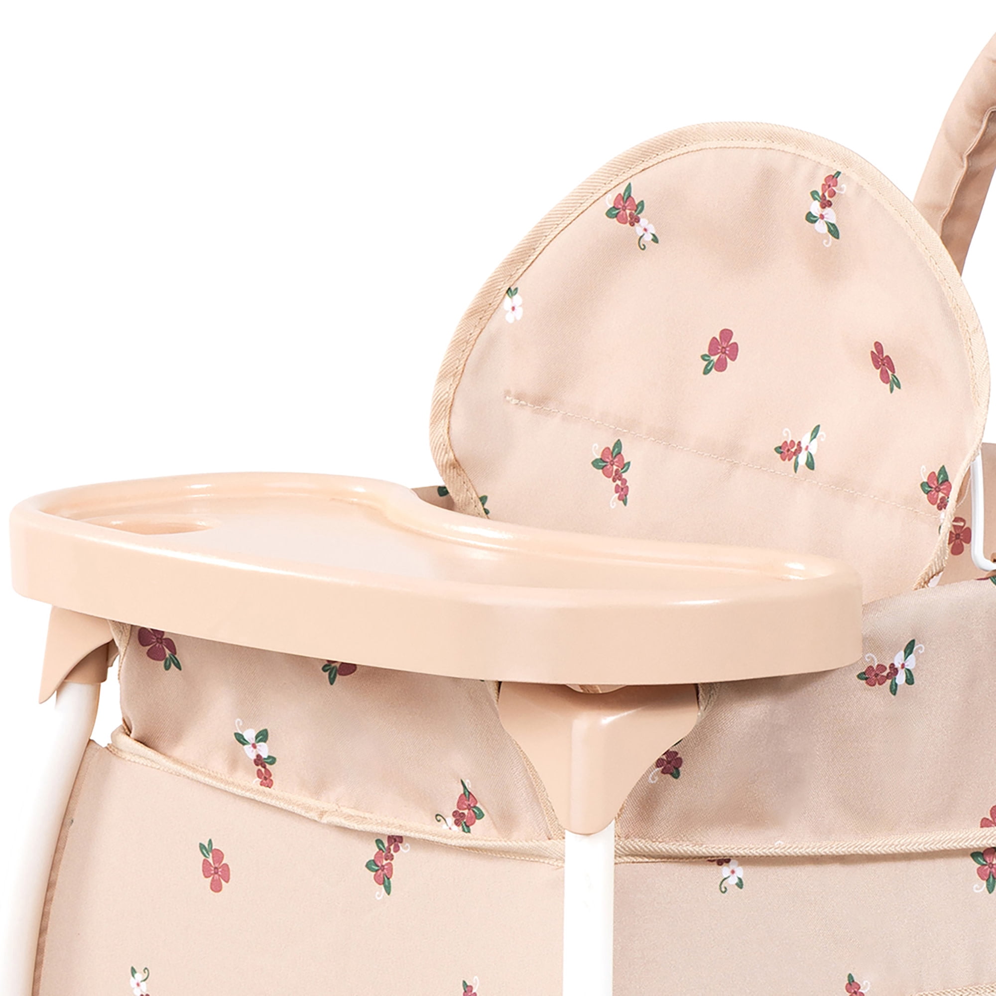 Bayer Design: Doll Multi-Bed - Beige & Flowers - Sleep Playpen, Built-In Feeding Highchair, Pillow-Blanket-Mobile, Care Center Fits 18" Dolls, Kids 3+