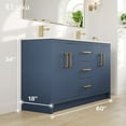 thumbnail image 2 of Eviva Curio 60"W x 18"D Dark Blue Double Sink Bathroom Vanity with White Carrara Quartz Countertop and Undermount Porcelain Sinks, 2 of 11