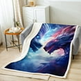 thumbnail image 3 of Dragon Fuzzy Blanket Ice Fire Dragon Throw Blanket Teens Adult Bedroom Decor, Flying Pattern Sherpa Blanket Blue and Red Animal Fleece Blanket 40"X50", 3 of 5