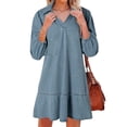 thumbnail image 2 of SwiftWear Women's Denim Babydoll Dress Loose Fit Casual V-Neck 3/4 Puff Sleeve Summer Jean Dress with Chest Pocket, Dress, Haze blue, 2 of 9