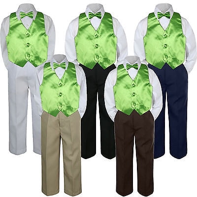 

4pc Lime Green Vest Bow Tie Suit Pants Set Baby Boy Toddler Kid Uniform S-7