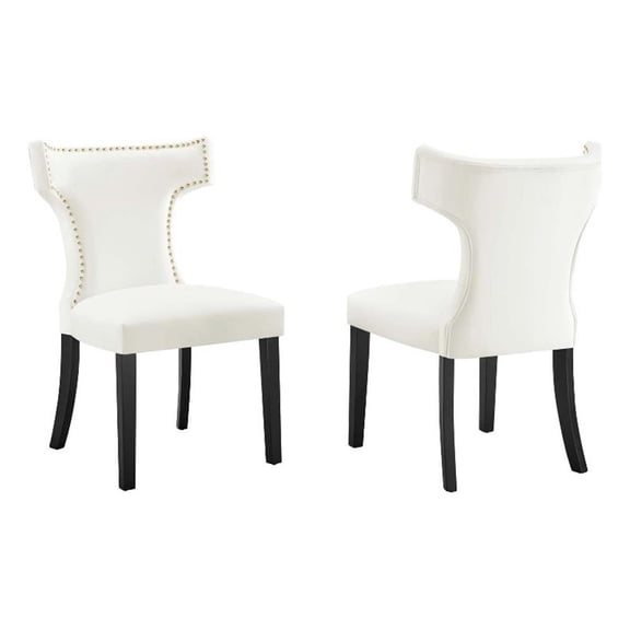 Maklaine 20.5" Velvet Dining Side Chairs in White/Black (Set of 2)