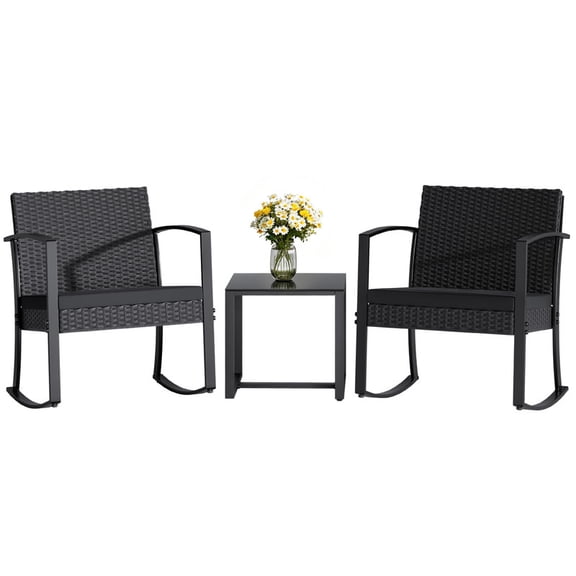 Homall Patio Furniture Set Outdoor Rocker All Weather PP Rocking Chair with Cushion Set of 3, Gray