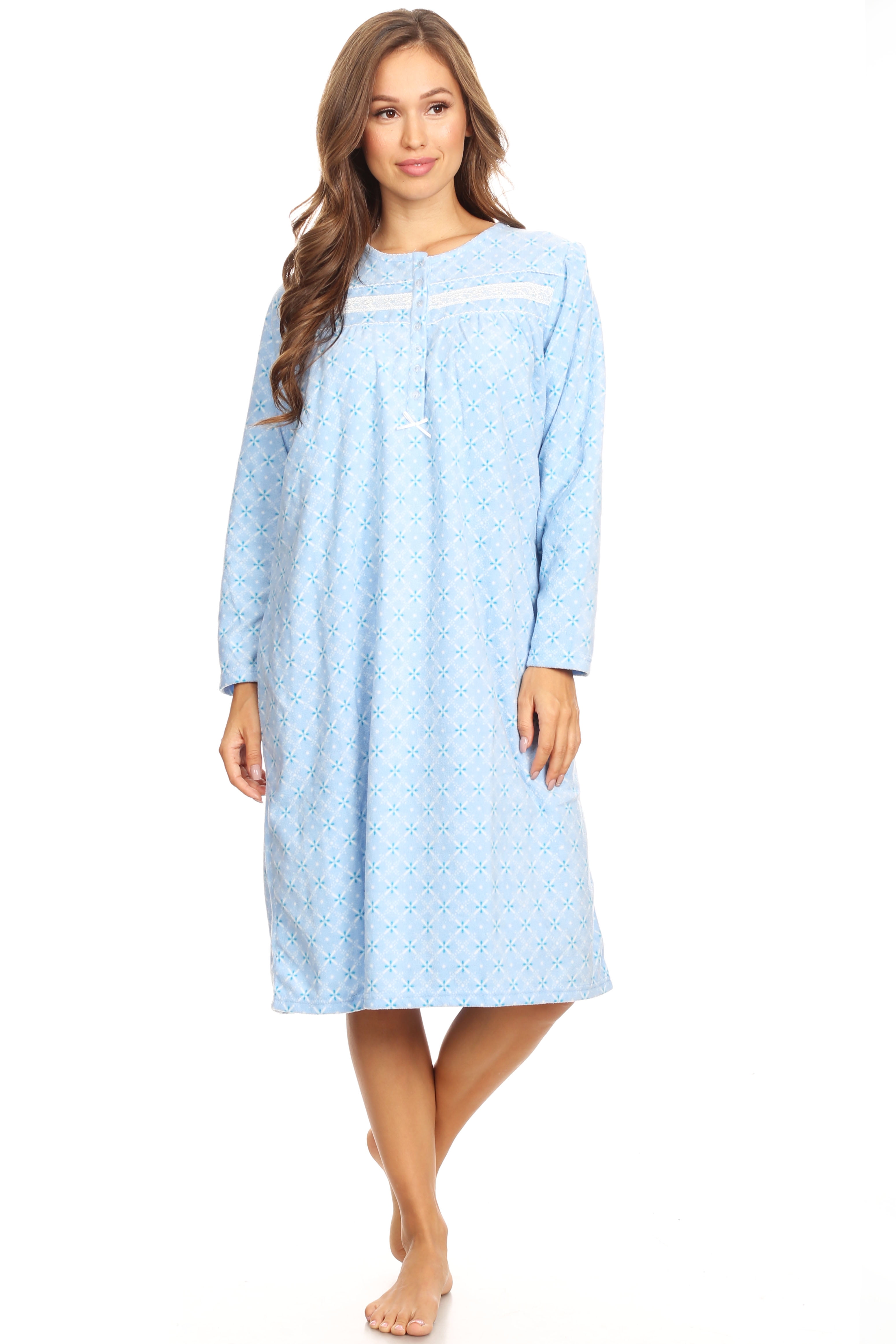 4028 Fleece Womens Nightgown Sleepwear Pajamas Woman Long Sleeve Sleep ...