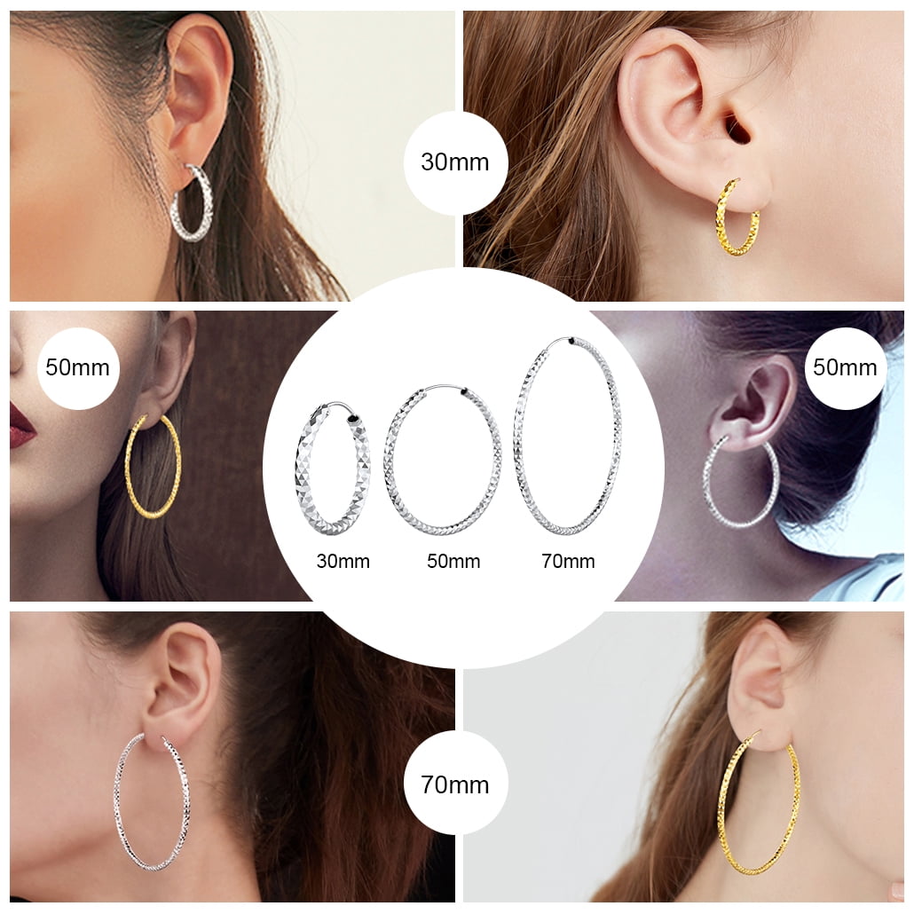 Silvora Gold Plated Large Hoop Earring for Women 70mm Multifaceted Triangle Cut Sterling Silver Hoops Jewelry Gift