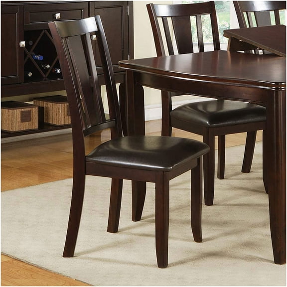 Set of 2 Brown Faux Leather Side Chairs, Contemporary Rubberwood Dining Chairs with Cushion Seat for Kitchen and Dining Room
