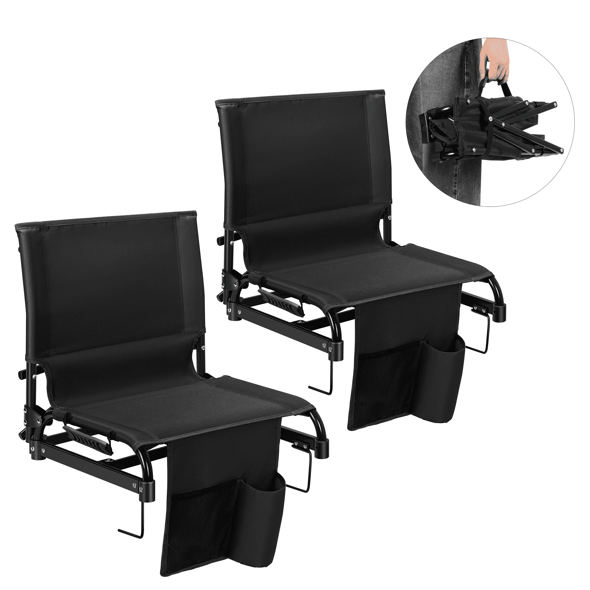 SPECSTAR Portable Folding Stadium Seat for Bleachers, Padded Cushion with Back Support, Waterproof & Lightweight Chair with Cup Holder 2 Pack, 350lb Capacity