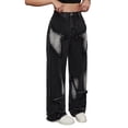 thumbnail image 6 of FEDPOP Girls Baggy Wide Leg Jeans, Elastic Waist Pull-On Denim Pants with Pockets, Casual Loose Teen Jeans, Black, 12-16Y, 6 of 7