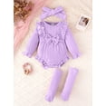 thumbnail image 3 of PureChapter Baby Girls Long Sleeve Ruffle Bow Bodysuit 3-Piece Outfit Set with Headband and Socks Newborn Infant Clothes for 0-18 Months, 3 of 8