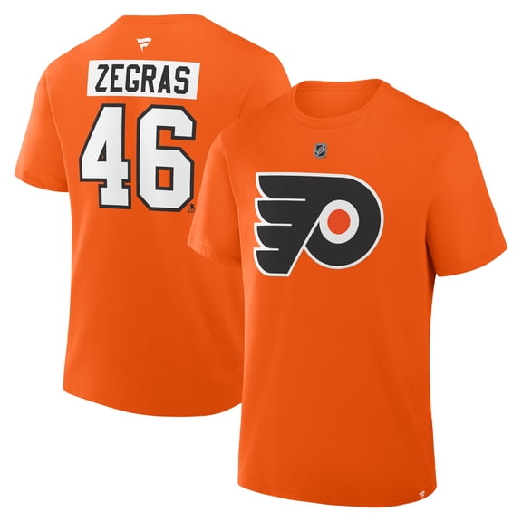 Men's Fanatics Trevor Zegras Orange Philadelphia Flyers Authentic Stack Name & Number T-Shirt