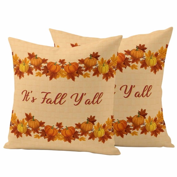 Fall Outdoor Waterproof Pillow Covers, Burnt Orange Pumpkin Vintage Autumn Maple Leaves Decorative Square Throw Pillowcase Sofa Cushion Sham for Patio/Couch/Chair, 26"x26" 2 Pack