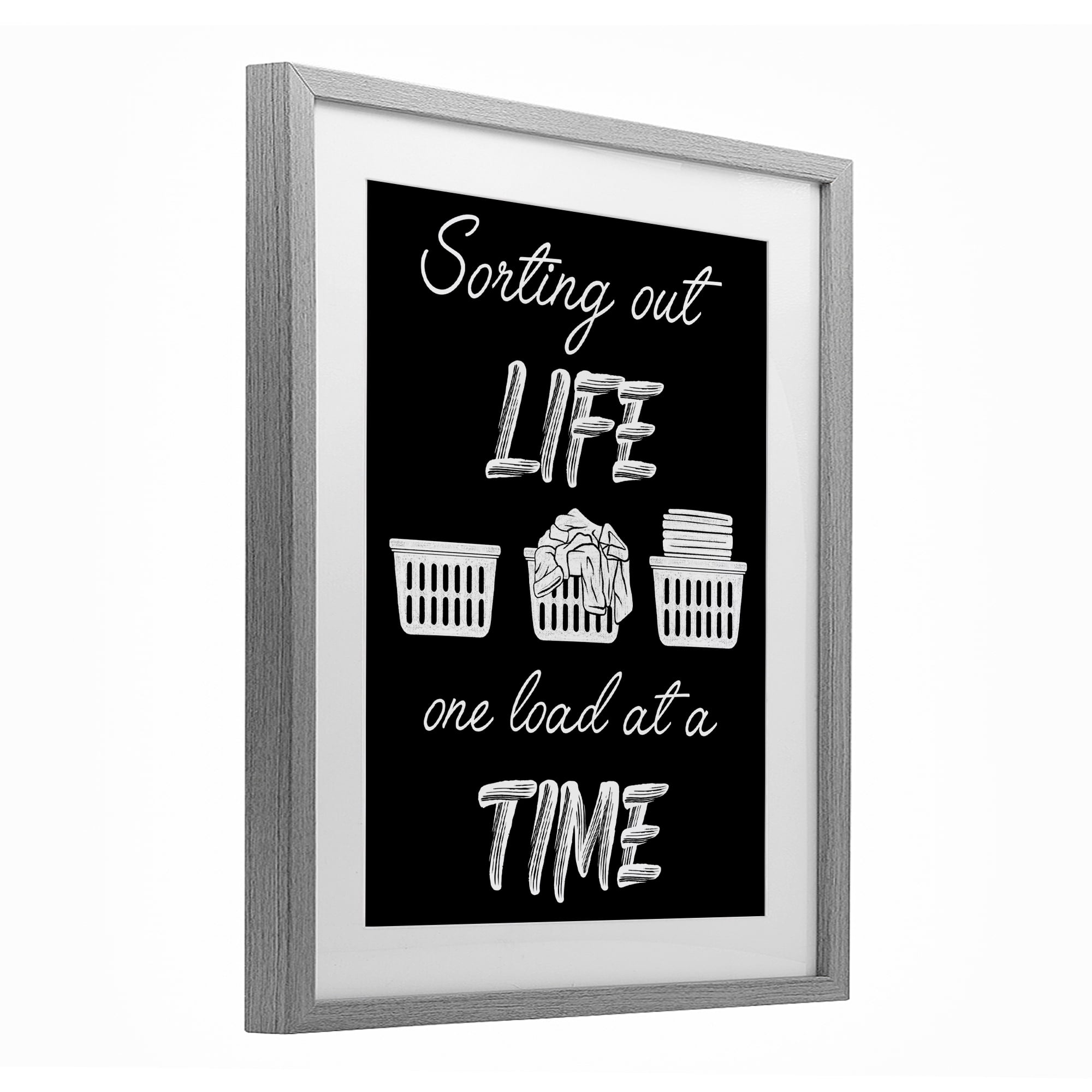 Sorting Out Life Laundry Gray Framed Print Under Glass, design by Marcus Prime