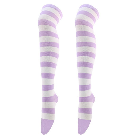 Fgnfyis 1 Pair Christmas Stockings High Long for Womens Over Knee Socks Party Knee High Long Striped Socks White