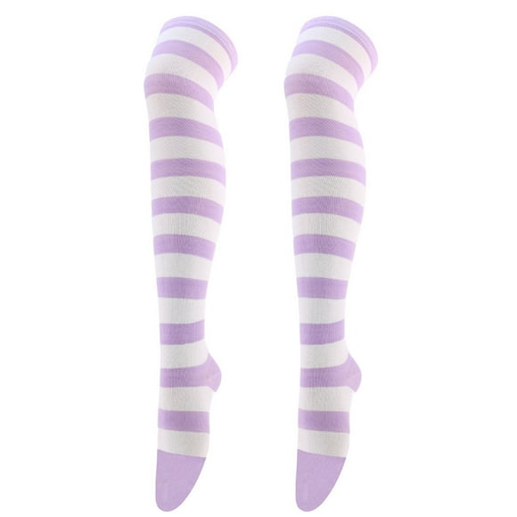 Kcodviy 1 Pair Christmas High Thigh High Stockings Garter Long Stockings for Womens Stockings for Women Over Knee Socks Christmas Cosplay Party S Socks Knee High Long Striped Stocking Socks