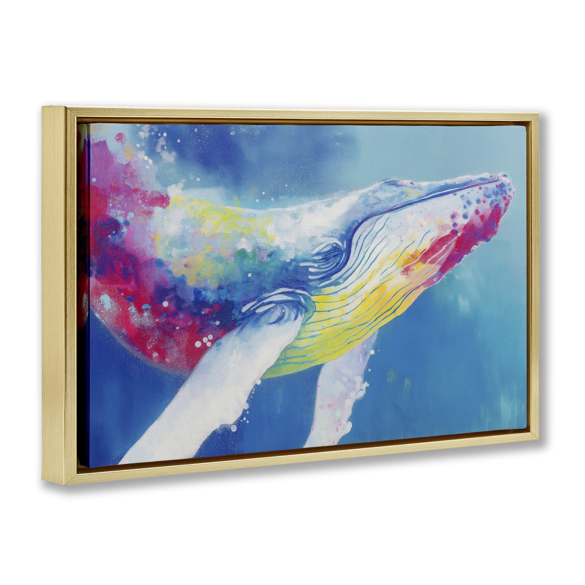 Stupell Industries Breaching Humpback Whale Gold Framed Floater Canvas Wall Art, design by Chromatic Storm Studio