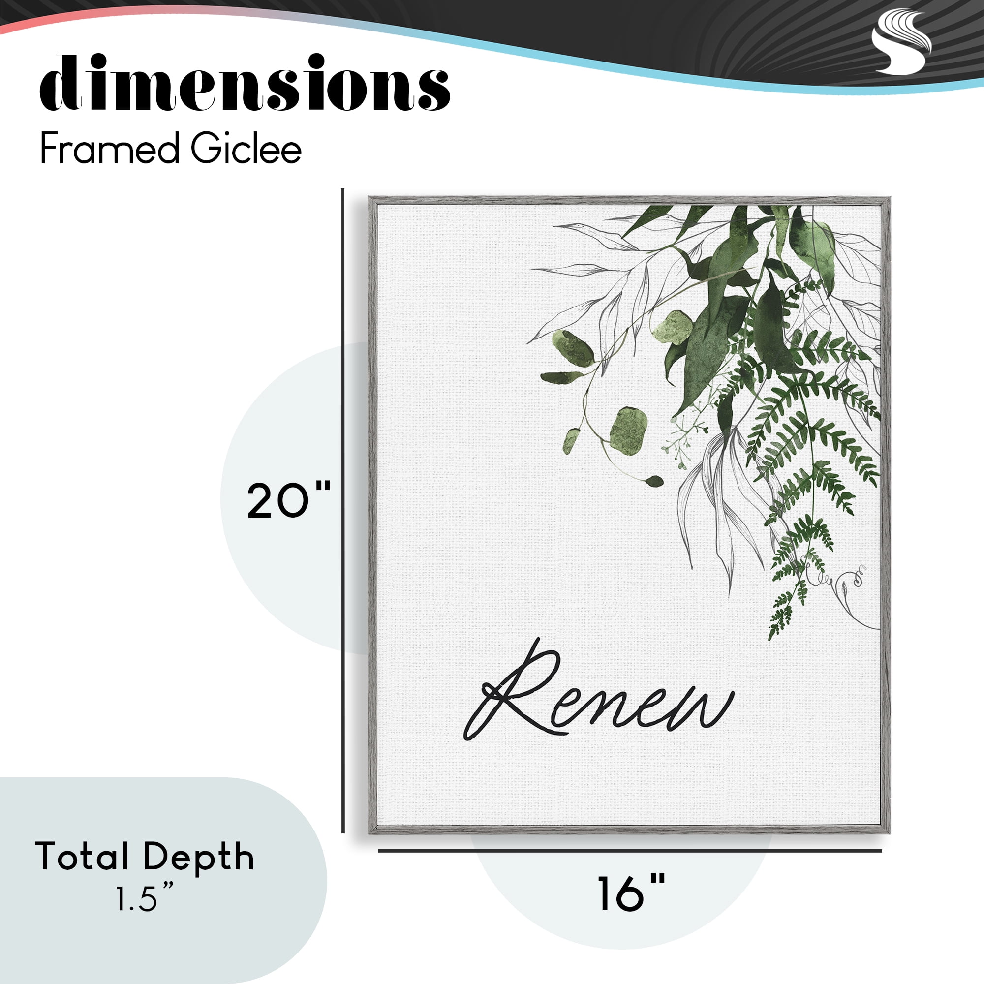 Renew Ferns & Botanicals Gray Framed Giclee Art, design by Lettered and Lined