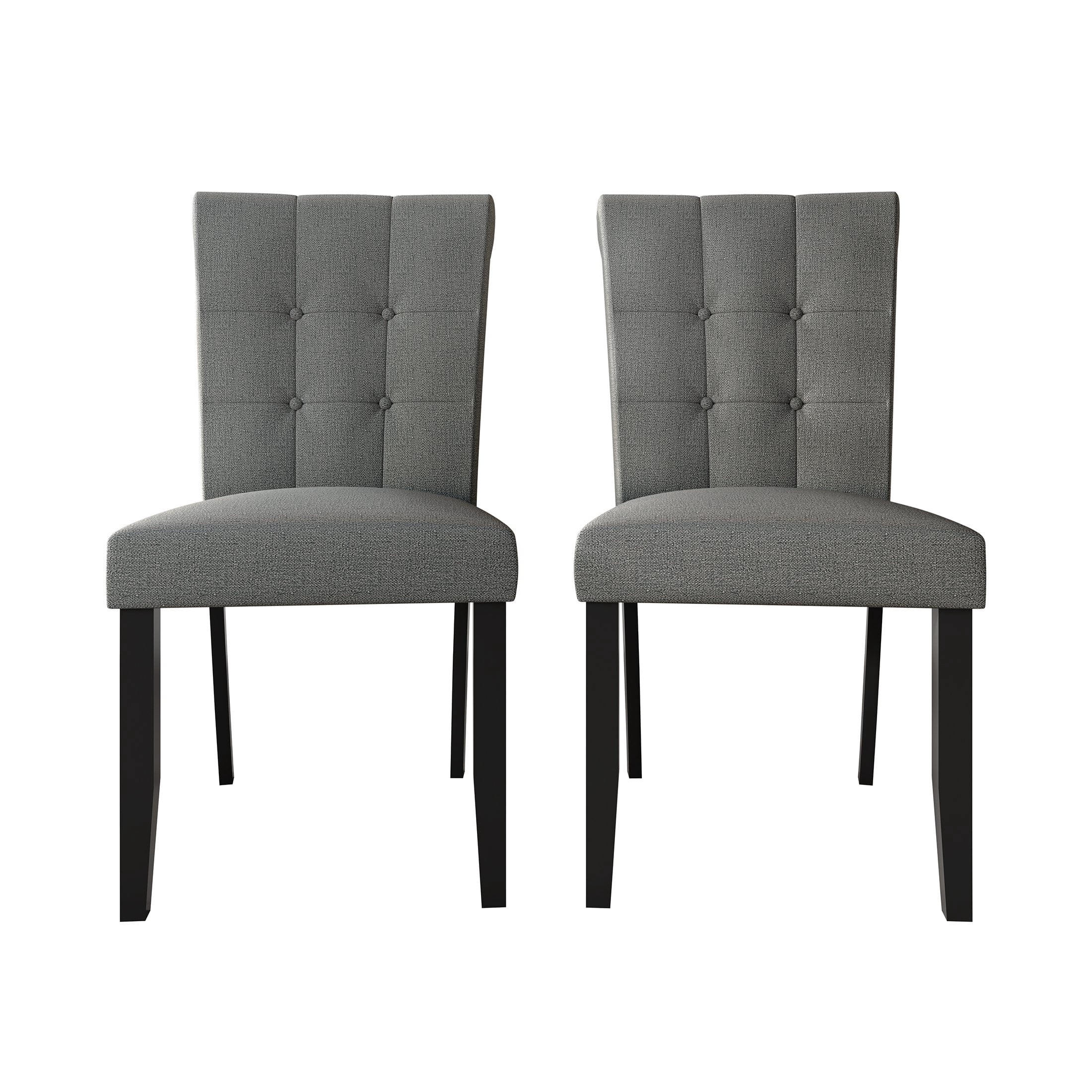 Castle Place Mid-Century Button Tufted Wooden Dining Chairs, Grey, Set of 2