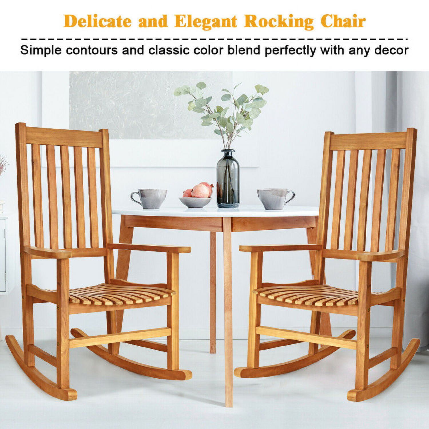 Aimee Lii Outdoor Rocking Chair, Patio Wooden Rocker Chair for Lawn, Porch, Backyard, Indoor and Garden, B-Natural