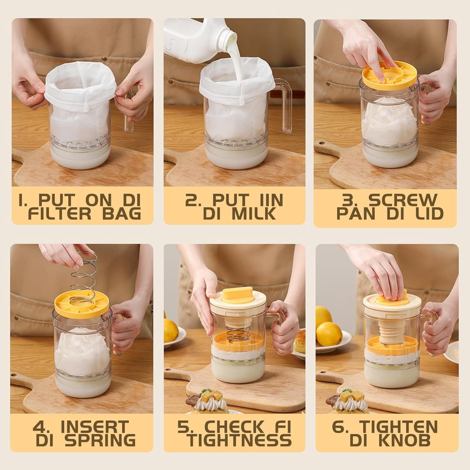 Greek Yogurt Strainer with Spring-Loaded Press, Ultra-Fine Mesh Bags  Adjustable Twist Knob Whey Separator, BPA-Free Yogurt Filter Jar, Holds 450 g Yogurt, 270 ml Whey Collector