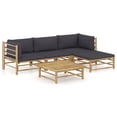 thumbnail image 1 of vidaXL 5 Piece Garden Lounge Set with Dark Grey Cushions Bamboo, 1 of 12