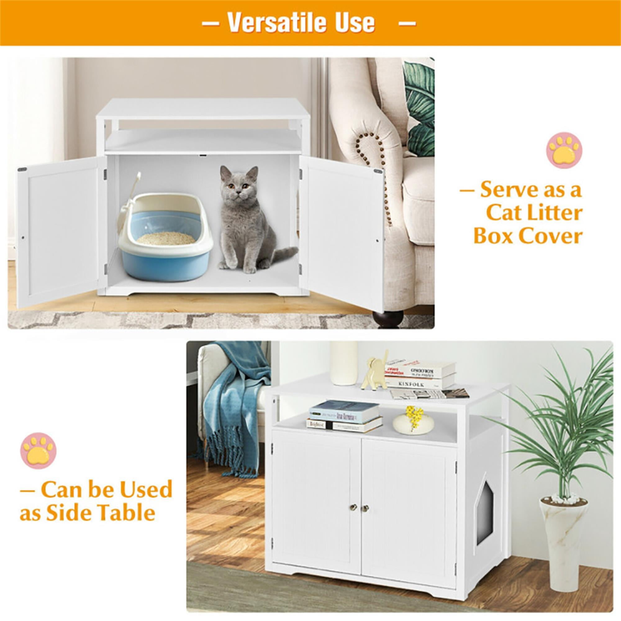 Kadyn 31" Wooden Hidden Cat Litter Box Enclosure Furniture, Cat Washroom with Storage Layer, Cat House for Large Cats, White