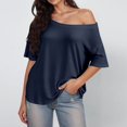 thumbnail image 2 of Bibifish Womens T-Shirts Off Shoulder Short Sleeve Loose Fit Tees Casual Summer Vacation Beach Weekend Street Style Everyday Tops, 2 of 6