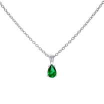 925 Sterling Silver Womens Green Pear Cubic Zirconia Tear Drop Charm Necklace 16   2 Inch 10.4x4.4mm Wide Pendant Neckla