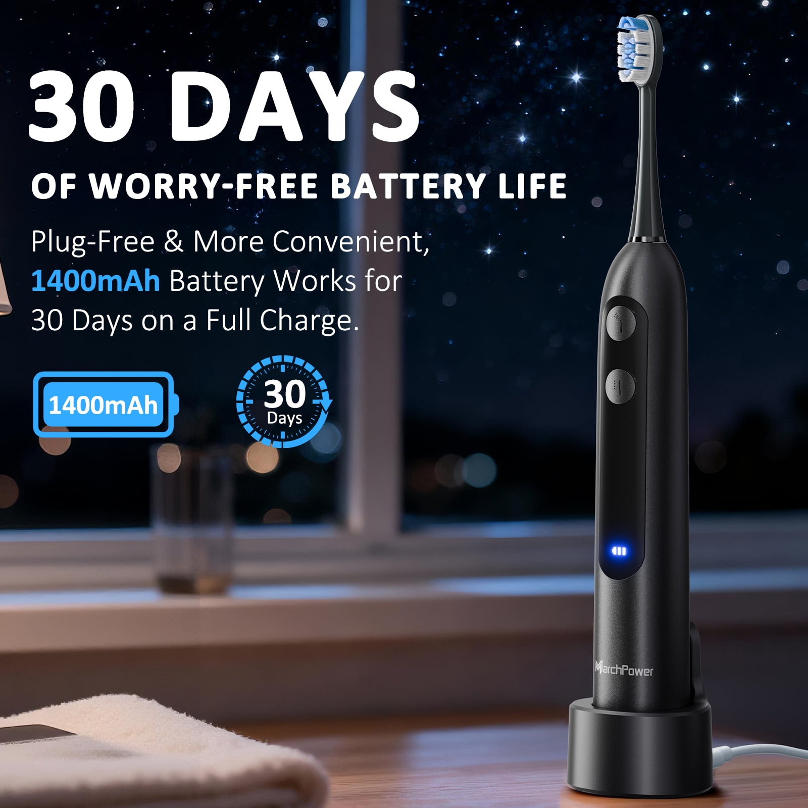 Marchpower Electric Toothbrush with Water Flosser, 3 in 1 Teeth Cleaning Kit, Flosses Vibrates & Oscillates,Portable 7 Modes Toothbrush & Flosser Combo