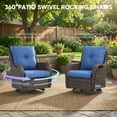 thumbnail image 4 of PARKWELL Outdoor Swivel Gliders Chair Set of 2, Patio Wicker High Back Swivel Rocker Lounge Chair with Navy Cushions for Balcony Deck, Brown Wicker, 4 of 9